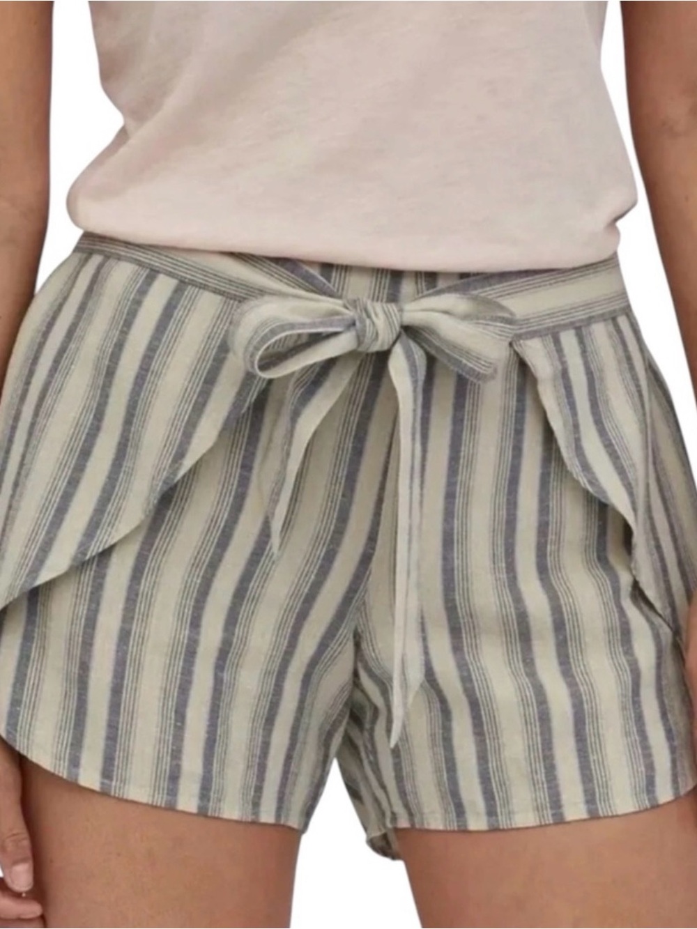 Patagonia Garden Island Striped Tie-Waist High-Rise Shorts - Blue & White